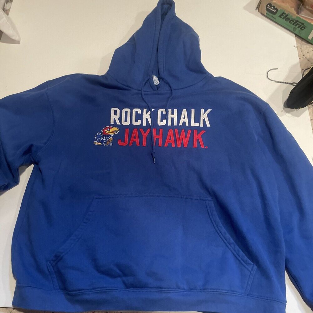 Vintage Rockchalk Jayhawks Hoodie Men XLarge Blue Pullover Hoodie NCAA
